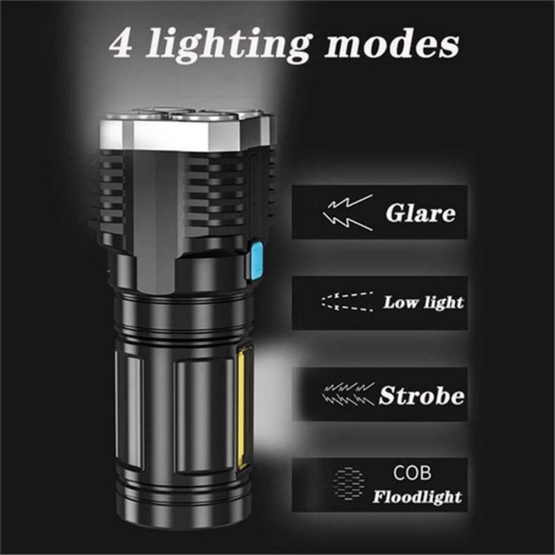 4mode Senter Tahan Air Bertenaga USB 5LEDS COB Flash Portable Emergency Lampu Genggam Kuat Terang Lumen Tinggi Untuk Hiking, Camping, Survival,