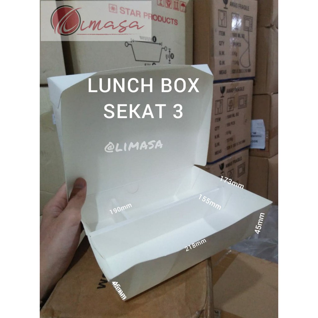 PAPER LUNCH BOX SEKAT 3 PUTIH ISI 100