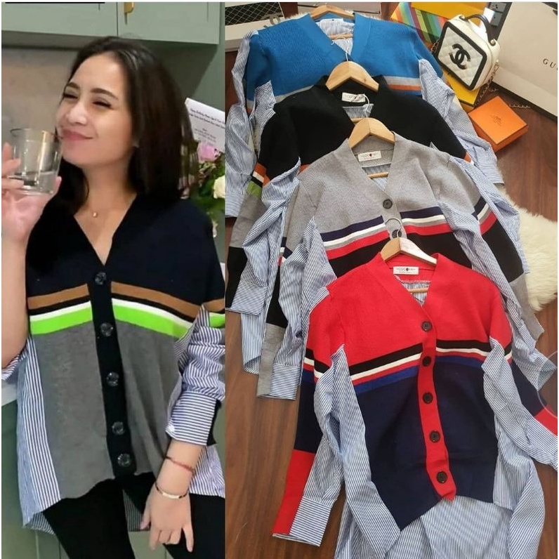 BESTSELLER KEMEJA NAGITA BAHAN RAJUT KOMBINASI KATUN FREESIZE IMPORT PREMIUM