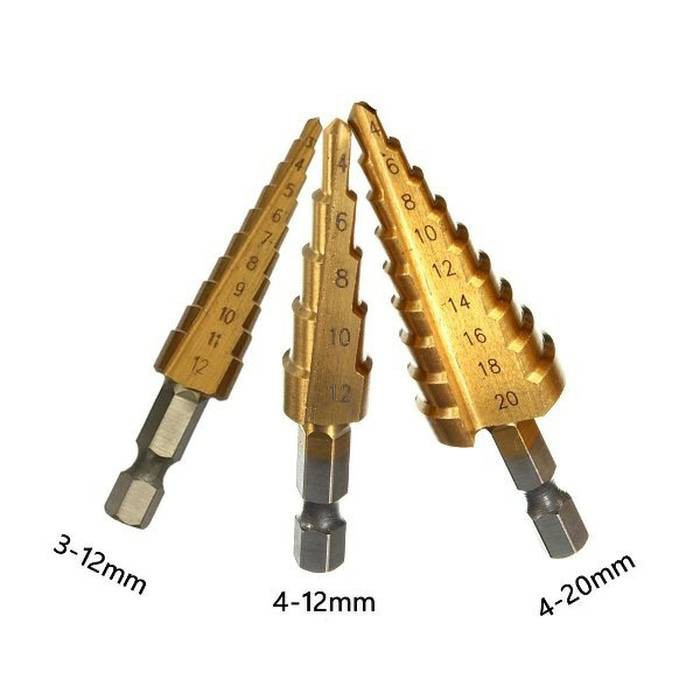 Mata Bor Titanium Pagoda 1 set 3 pcs bonus pouch 3 Multi Step Drill Bits Step drill bit cone kerucut