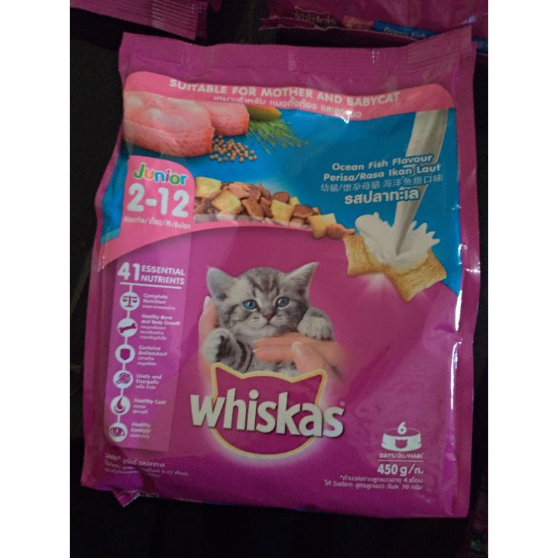 Whiskas Dry Junior Ocean Fish Flavour with Milk 2-12 BLN 450gr / Whiskas 1+ Tuna 480gr