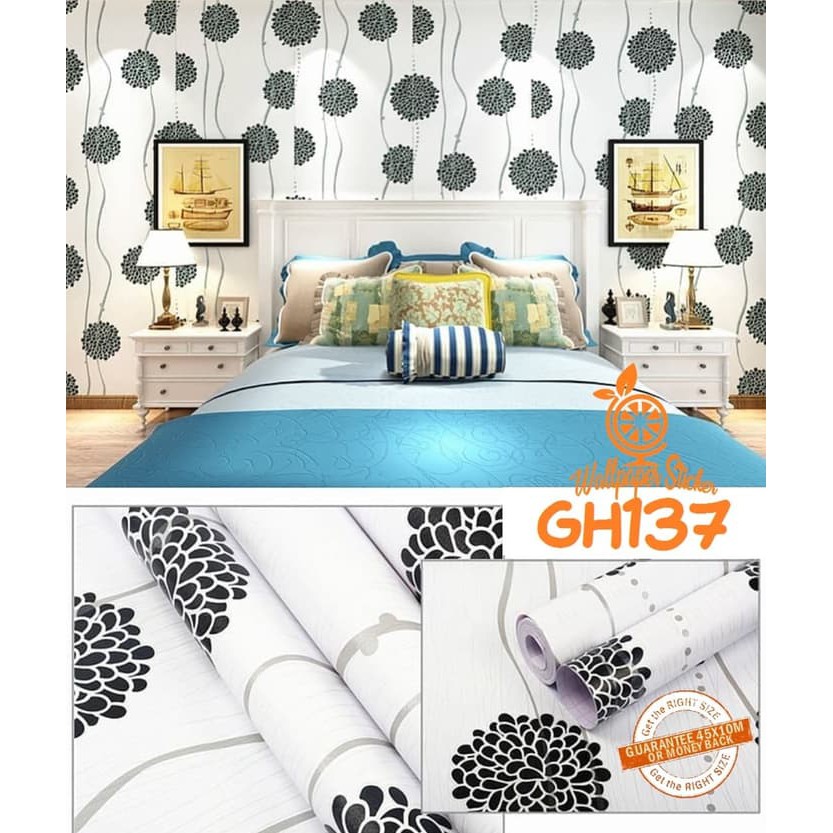 Wallpaper Stiker Dinding Wallpaper Aestetic Wallstiker ruangan tamu GH Premium Quality 45Cm X 8meter dandelion hitam