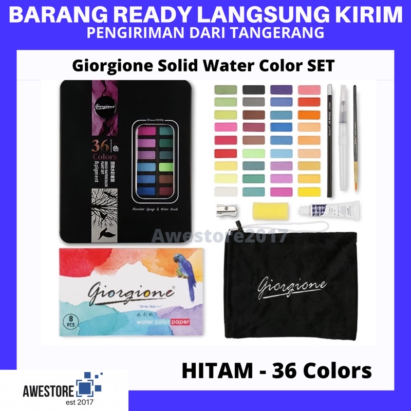 Giorgione 36 Warna Colors Solid Watercolor Cat Air Box Set Kuas Lukis