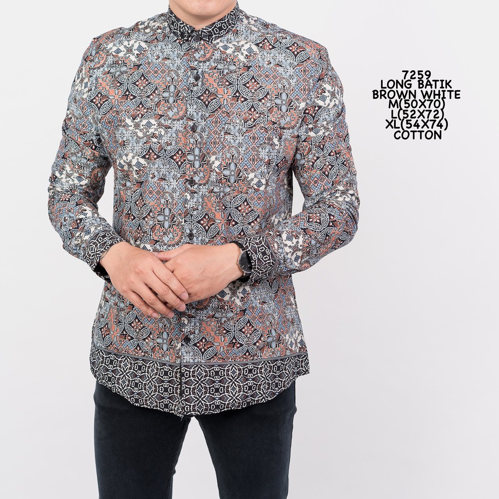 Credo Promo 7259 Kemeja Batik Pria Lengan Panjang Putih Coklat murah