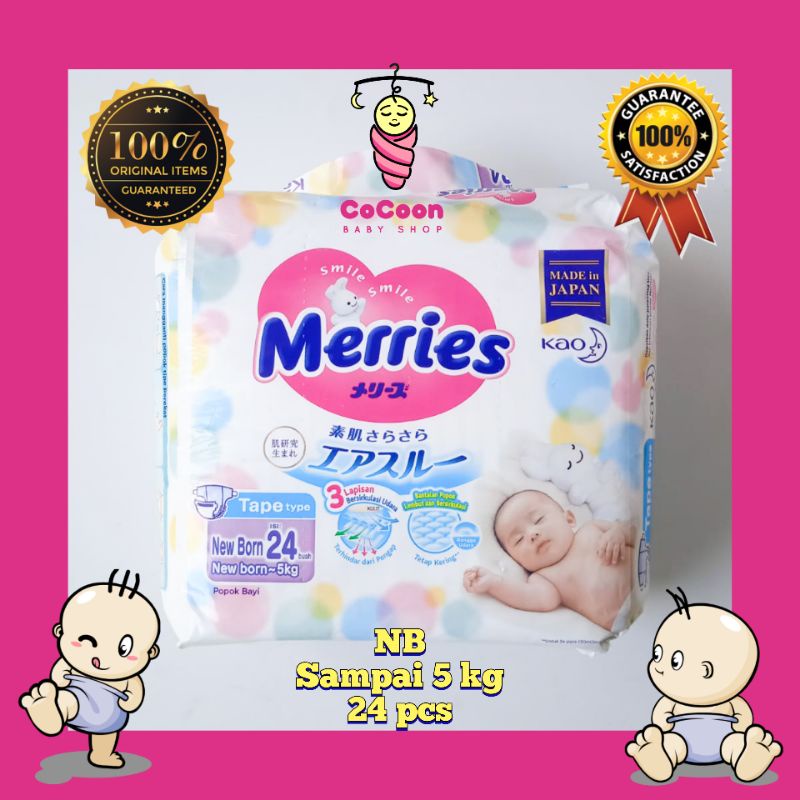 Popok Bayi Meries Meris Merries Premium NB24 NB 24 Tipe Perekat