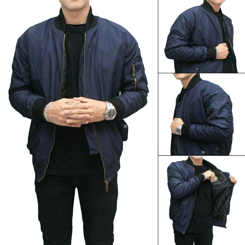 AZ Jaket Bomber Polos Pria Navy