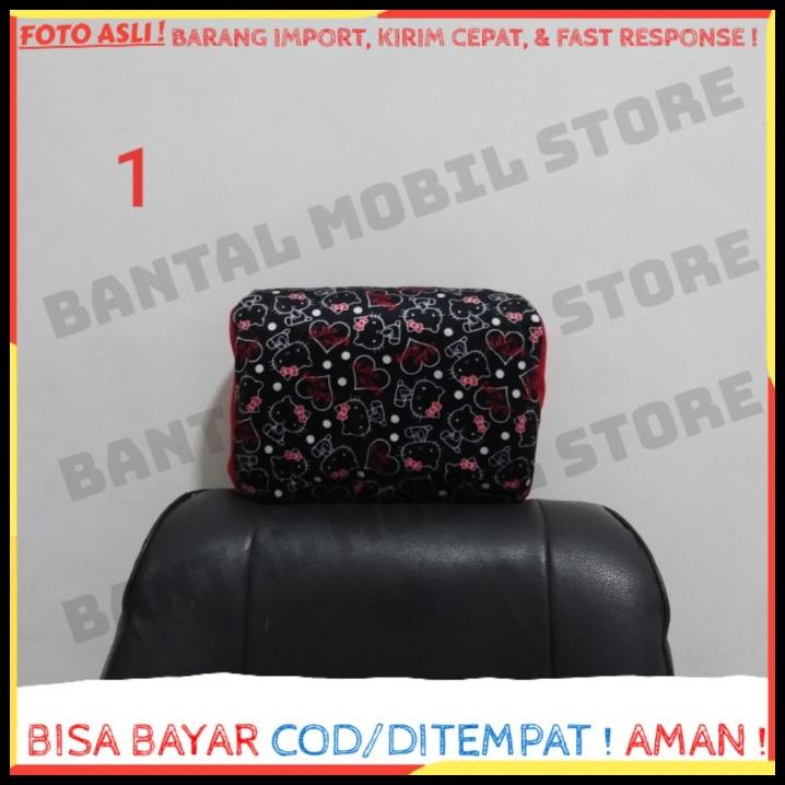 Sarung Cover Bantal Headrest Leher Jok Kursi Mobil Hello Kitty Hitam