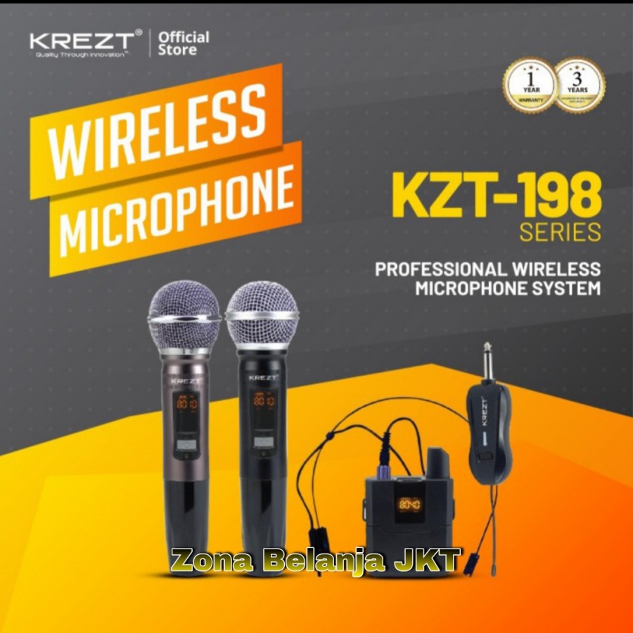 MICROPHONE - MIC WIRELESS KREZT KZT 198 KZT198 SINGLE MIK VOCAL KARAOKE PORTABLE ORIGINAL