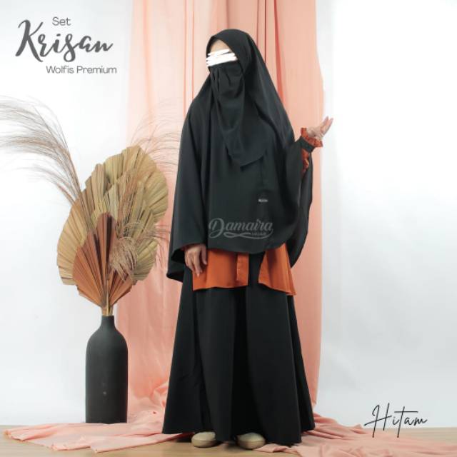 Sale gamis set syari krisan wolfis polos kombinasi warna damaira hijab