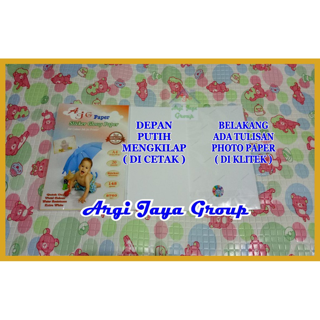 

KERTAS STIKER / STICKER GLOSSY PHOTO PAPER 145 GSM => MERK AJG PAPER (A4)