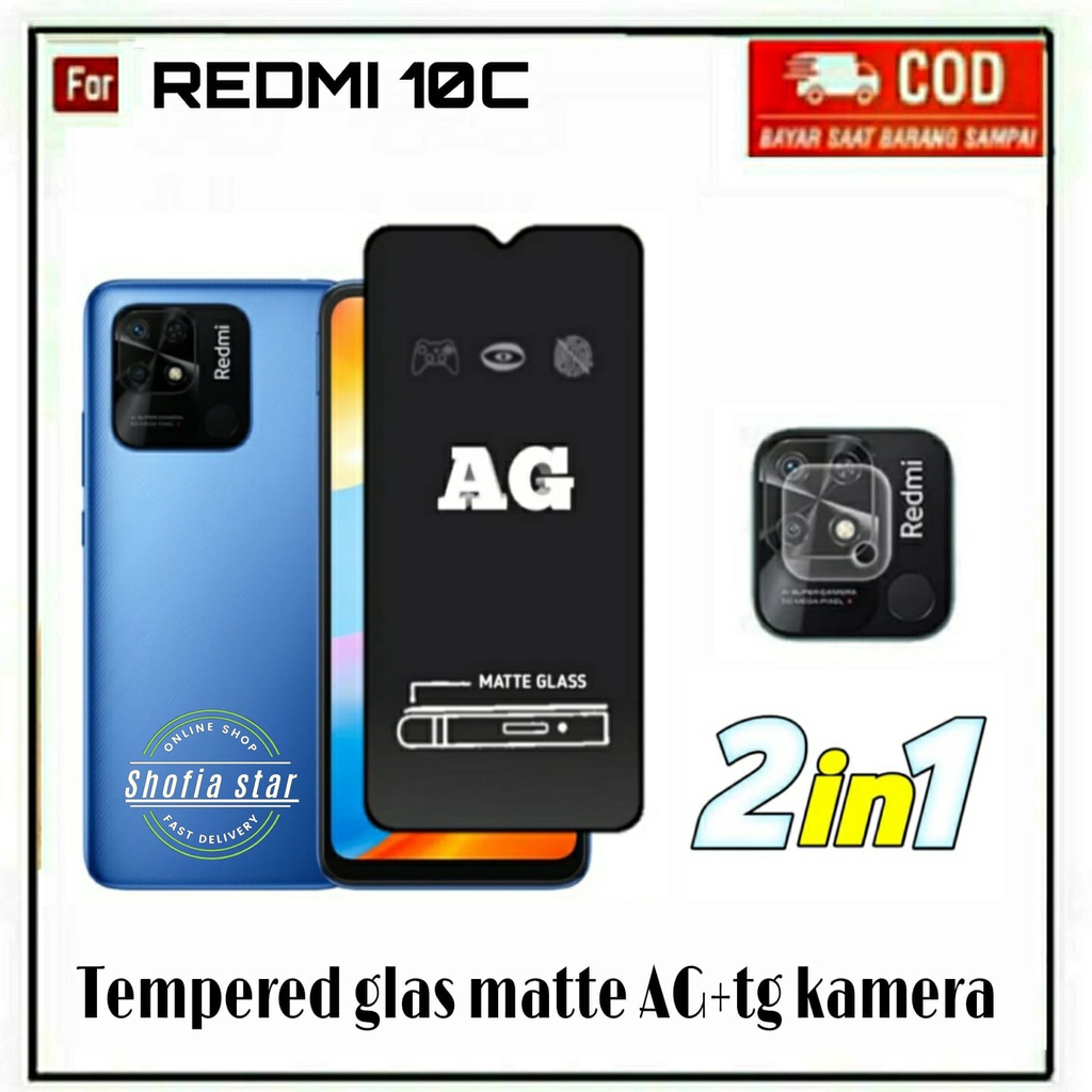 2IN1 TEMPERED GLASS MATTE REDMI 10C 10A 9C TG LAYAR ANTI GLARE KACA FULL COVER