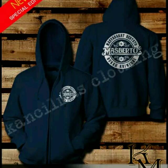 JAKET ZIPPER HOODIE MASBERTO BUKAN KRIMINAL WARNA BIRU DONGKER