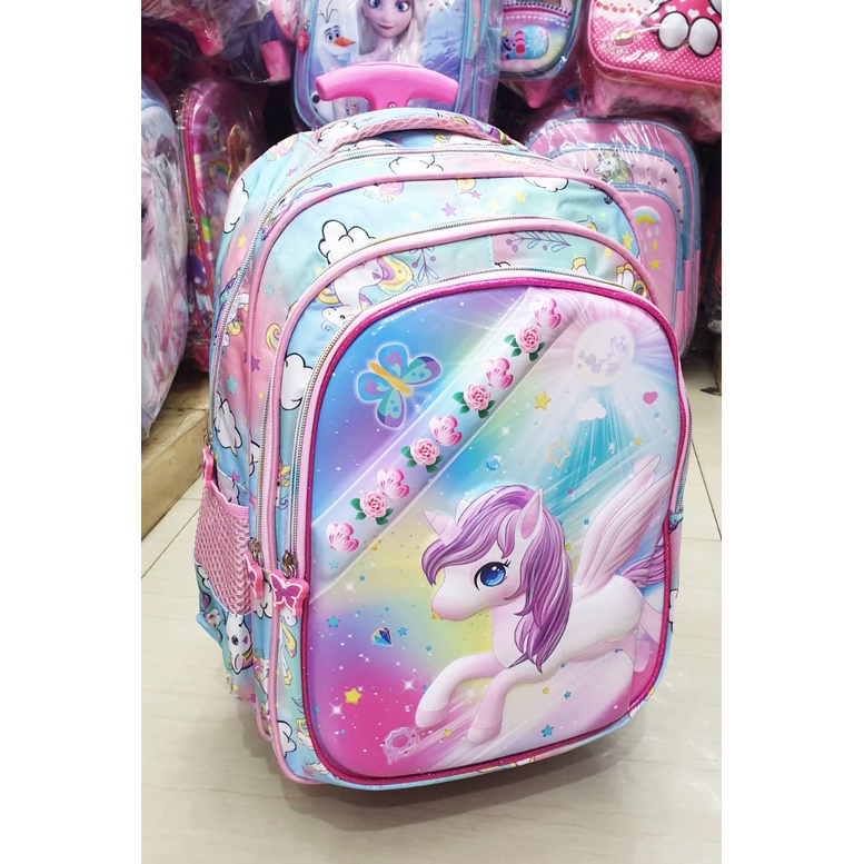 PROMO TERBAIK TAS DORONG TROLLEY SEKOLAH SD 16inch GAMBAR ANAK PEREMPUAN KUDA PONY ROSE DAN PUTRI SALJU 3RES GLOSSY TIMBUL IMPORT ( Rose Peri 16&quot; )