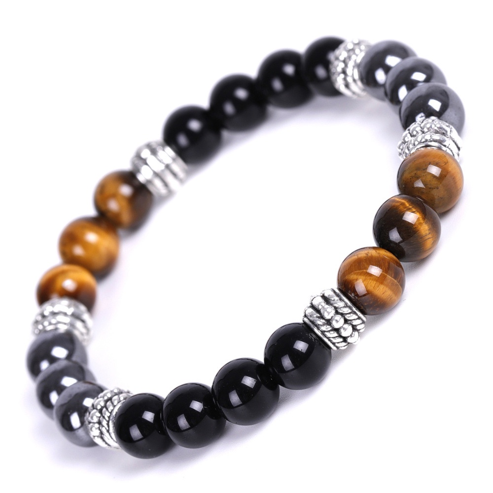 Hot 8 mm Fashion Men Natural Black Obsidian HematiteTiger Eye Beads Stone Bracelet