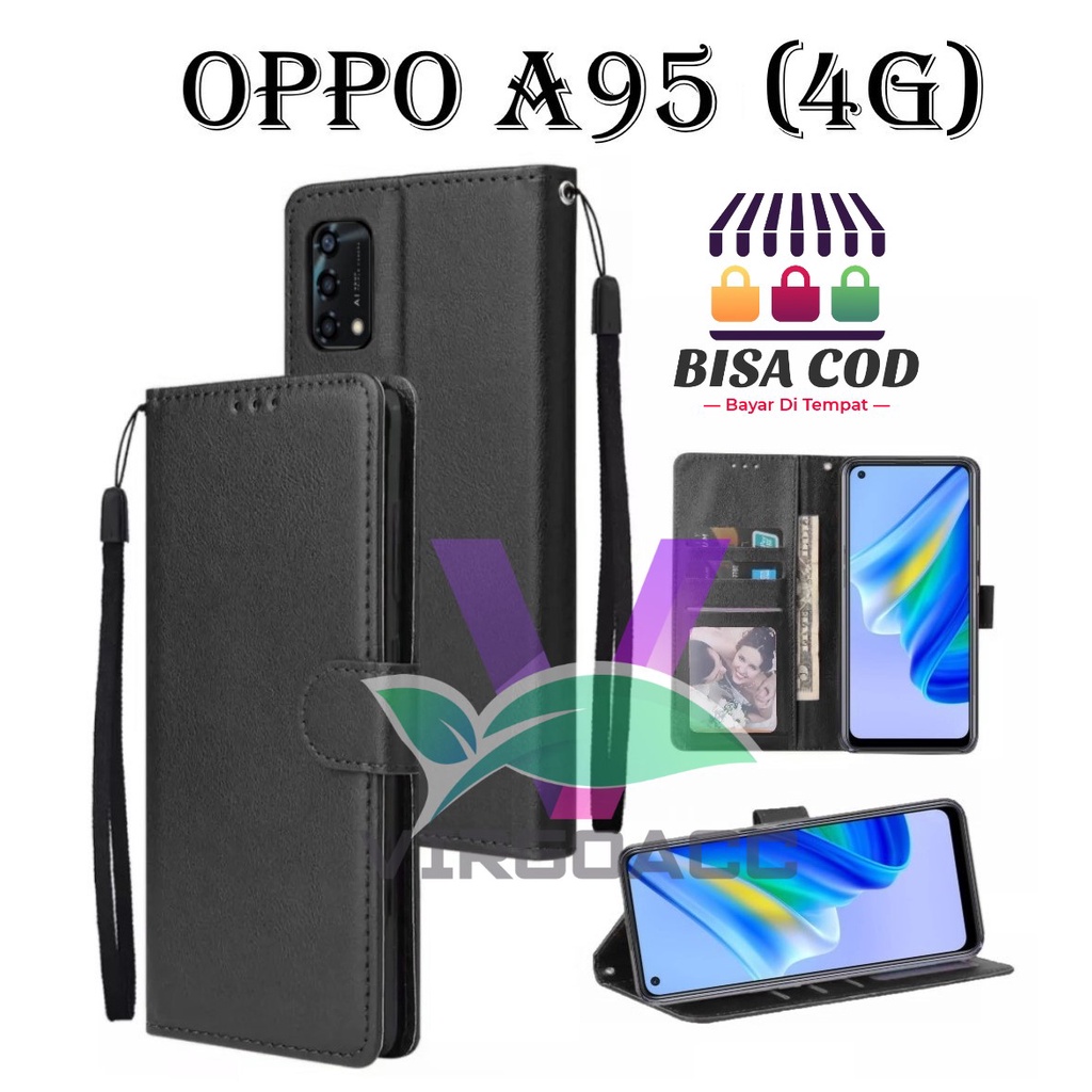 LEATHER CASE FLIP UNTUK OPPO A95(4G)-FLIP COVER KULIT SARUNG BUKU DOMPET-CASING WALLET LEATHER CASE 