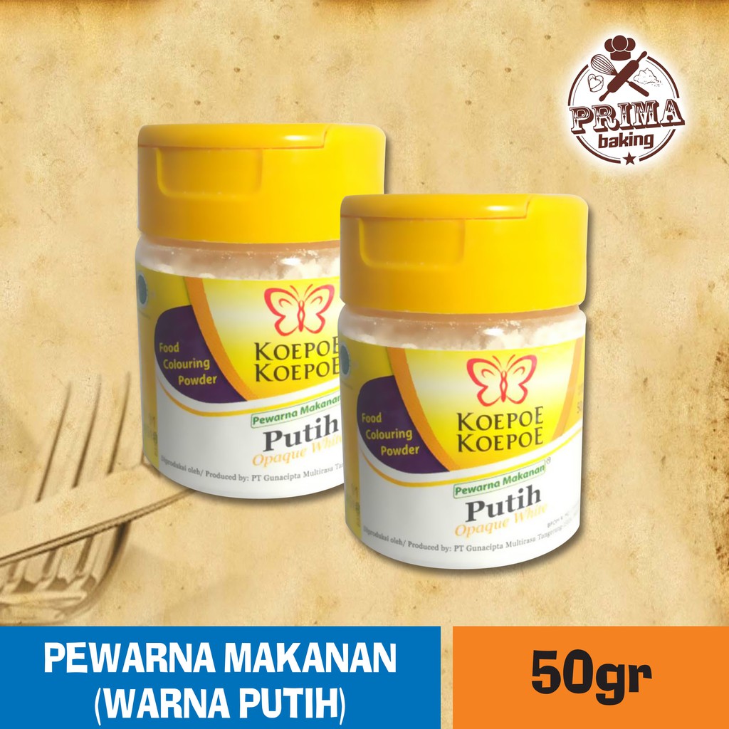

PEWARNA BUBUK PUTIH KOEPOE-KOEPOE / OPAQUE WHITE 50 GR PEMUTIH MAKANAN BAKPAO