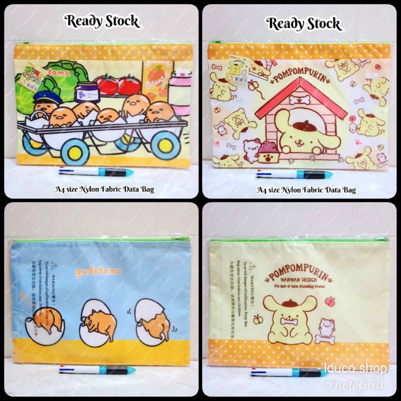 

Nylon Fabric Zipper Data Bag Map File Dokumen A4 Lucu Sanrio Karakter Gudetama Pompompurin