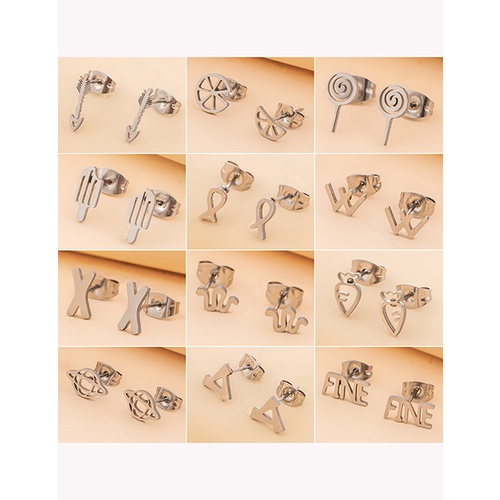 LRC Anting Tusuk Fashion Silver Stainless Steel Geometric Small Earrings Q50143