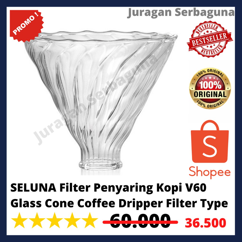 SELUNA Filter Penyaring Kopi V60 Glass Cone Coffee Dripper Filter Type