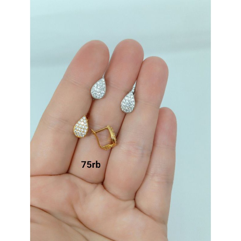 anting jepit oval tears full mp S925 / perhiasan perak 925 lapis emas ini