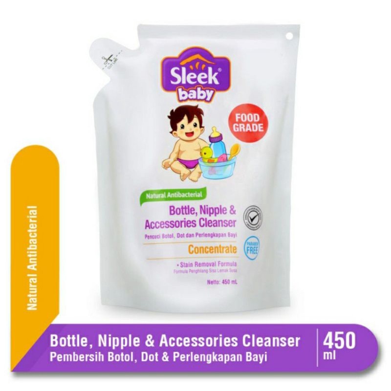 Sleek Baby Bottle, Nipple, &amp; Baby Acc Cleanser Pouch 450ml sabun cuci botol susu bayi Makassar