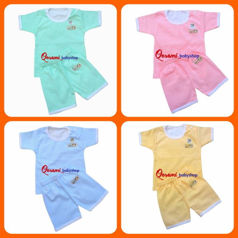 HOKIKU ( 1 Setel ) Setelan Pendek Bayi Newborn Motif Salur SNI