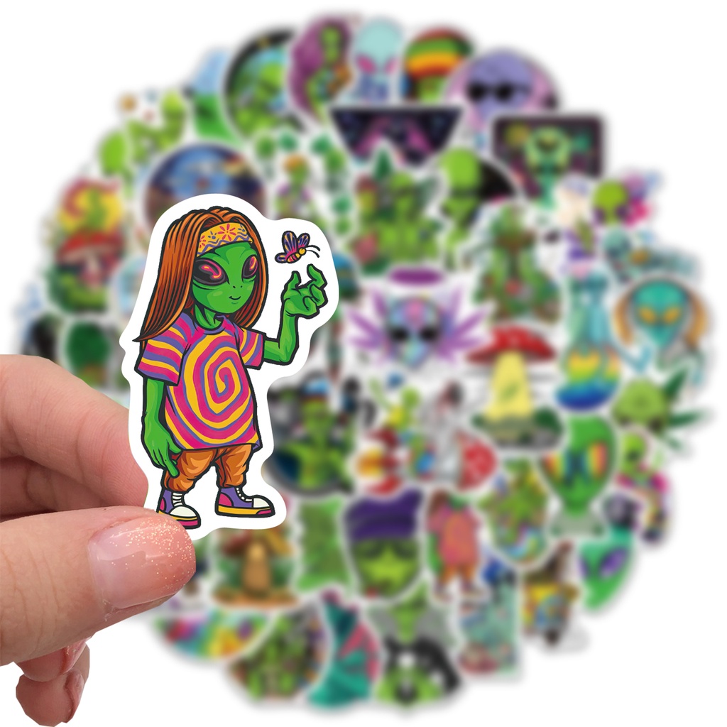

50pcs Stiker Graffiti Kartun Alien Psychedelic Tahan Air Untuk Koper Notebook