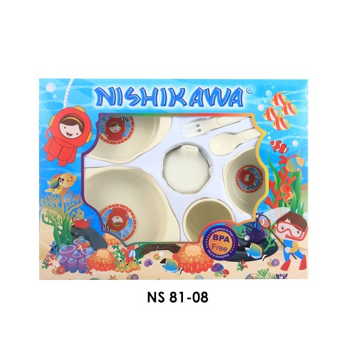 Nishikawa Baby Feeding Gift Set Medium Mangkok Piring Sendok Bayi 7in1 NS81-08