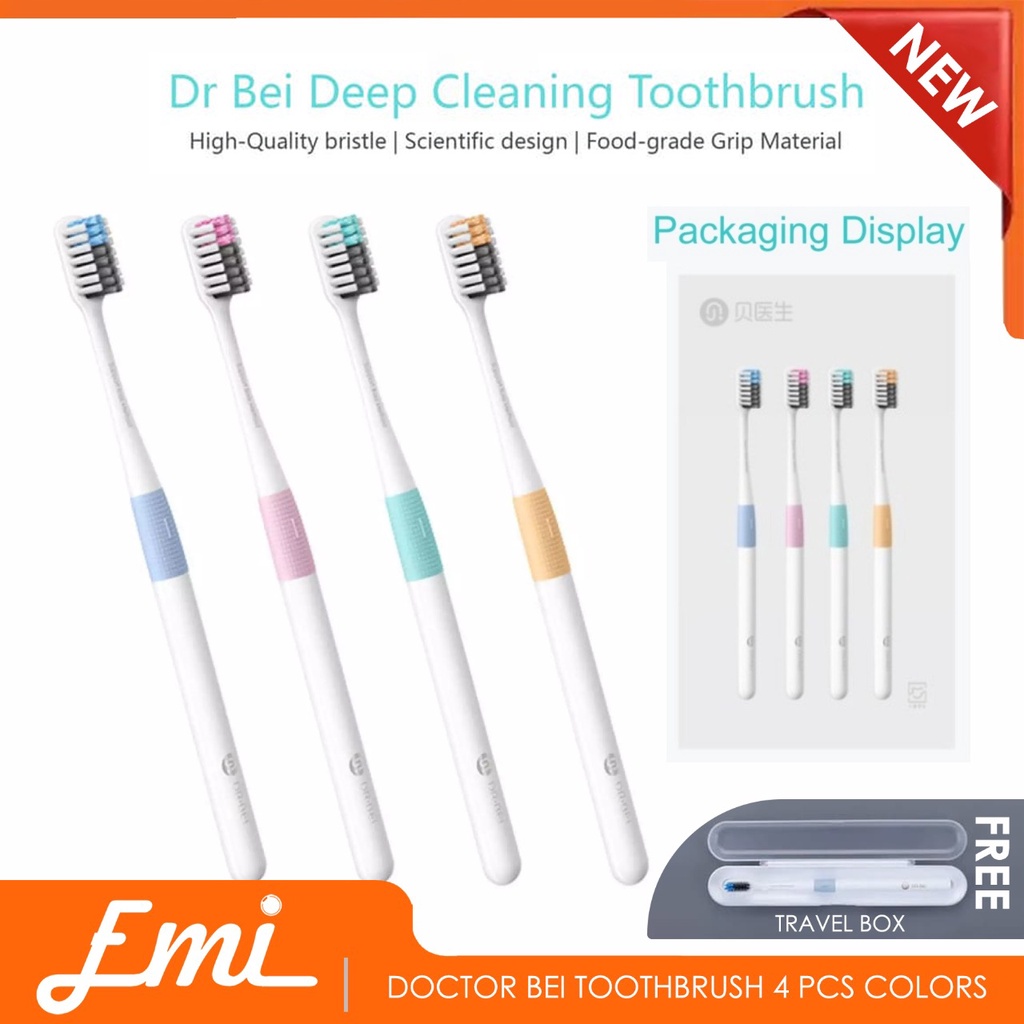 DOCTOR BEI TOOTHBRUSH 4 Pcs COLORS free Travel box Sikat Gigi DR. Bei