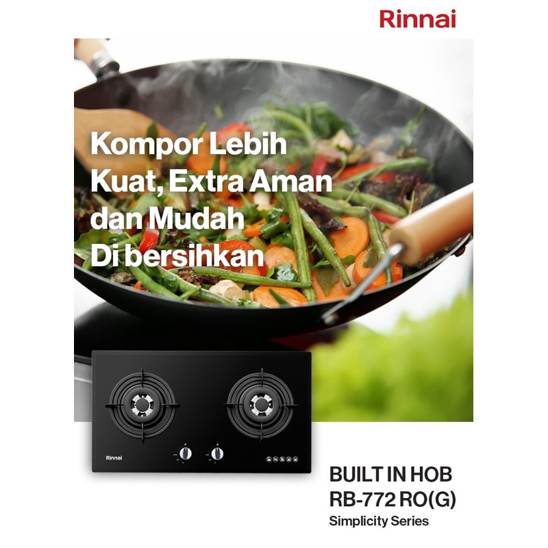 [ Rinnai ] Kompor Gas Tanam Kaca / Tempred Glass Rinnai RB-772 RO - 2 Tungku - Build in HOB