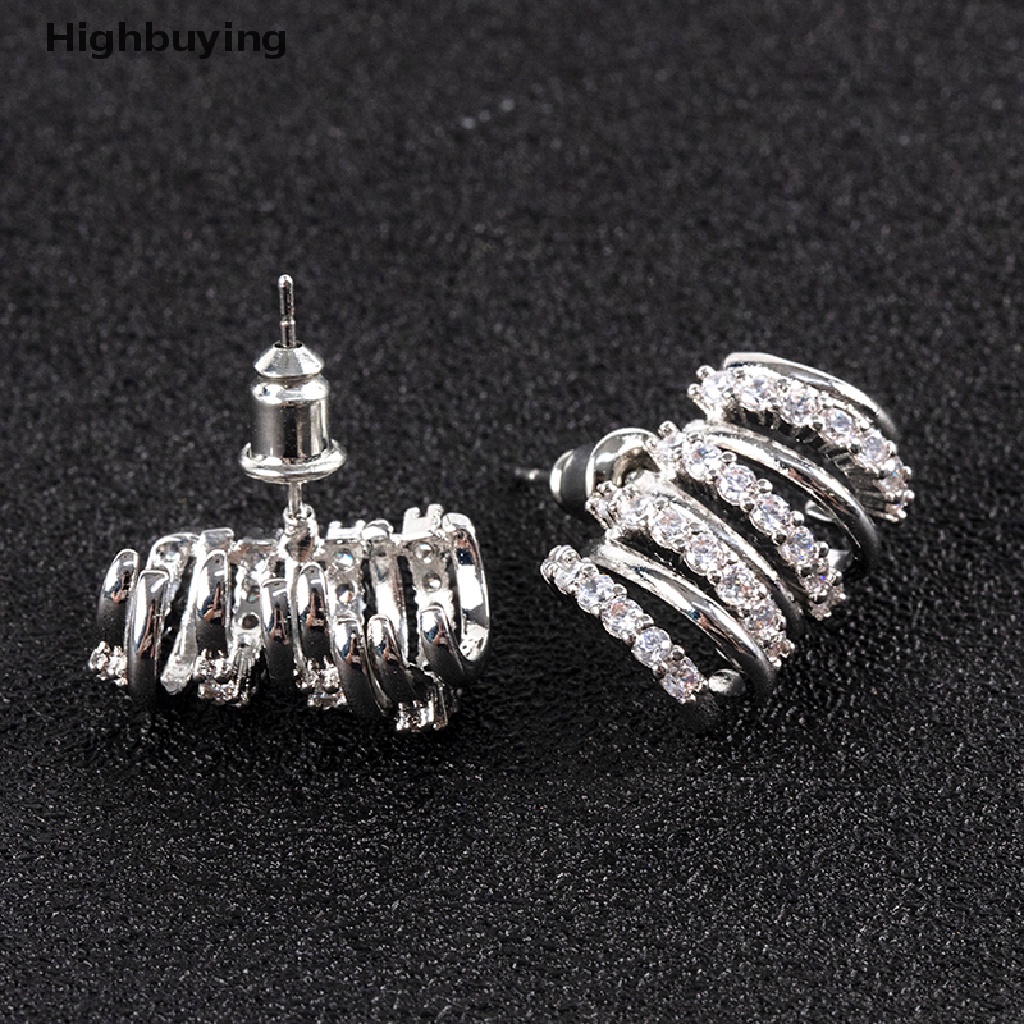 1 Pasang Anting Zirkon Bentuk Cakar Melengkung Warna Silver Bahan Tembaga Untuk Perhiasan Wanita Glory