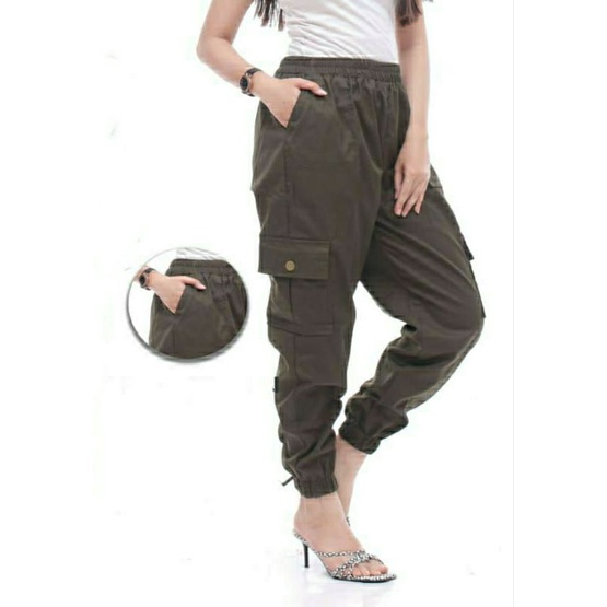 Cargo Pant Wanita Celana Joger Standar Jumbo Bahan Combet  Chinos  Stret  Melar Jogger Pinggang Karet Buat Kuliah Kerja Kantor