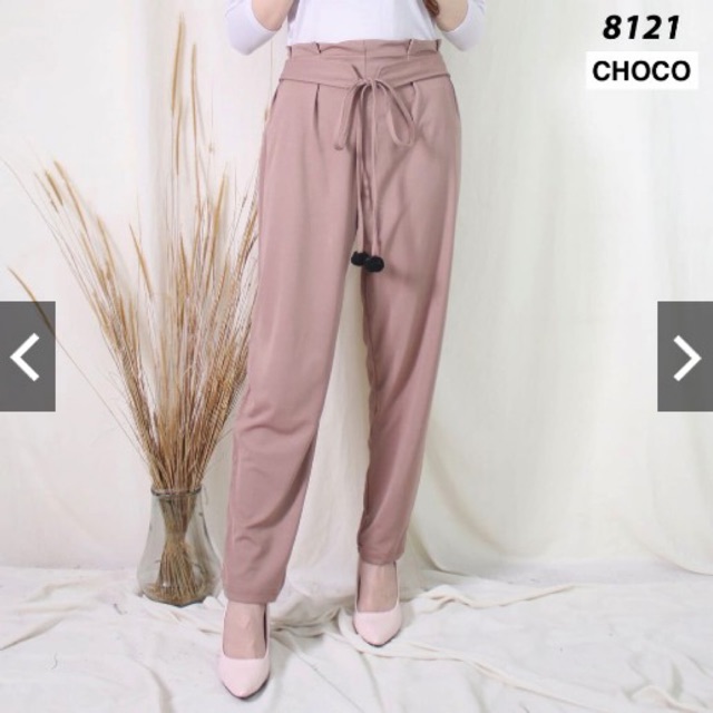 bd 8121 - kulot baggy pants polos abg keren simple ngantor kerja kuliah grosir karet melar sale