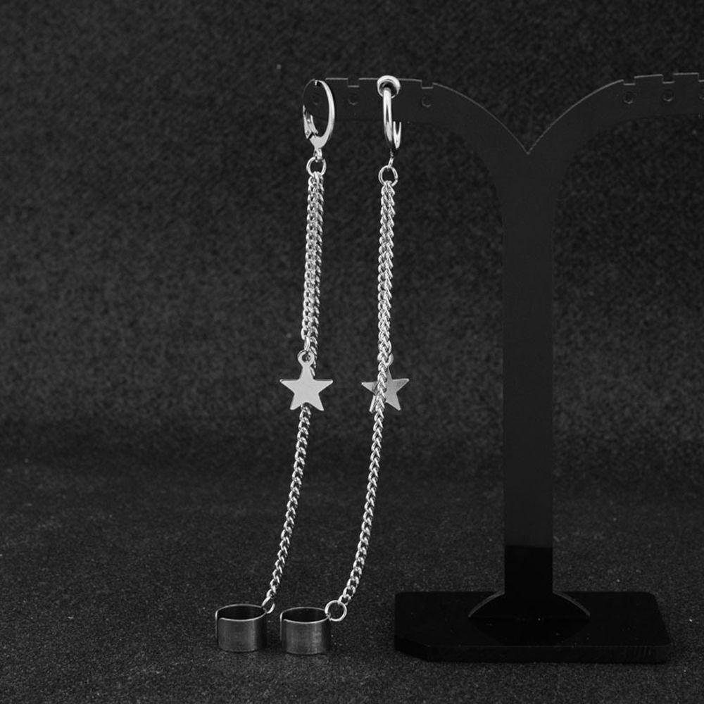 Mxbeauty Wanita Klip Anting Kepribadian Elegan Punk Stainless Steel Rumbai Tanpa Tindik Telinga Manset
