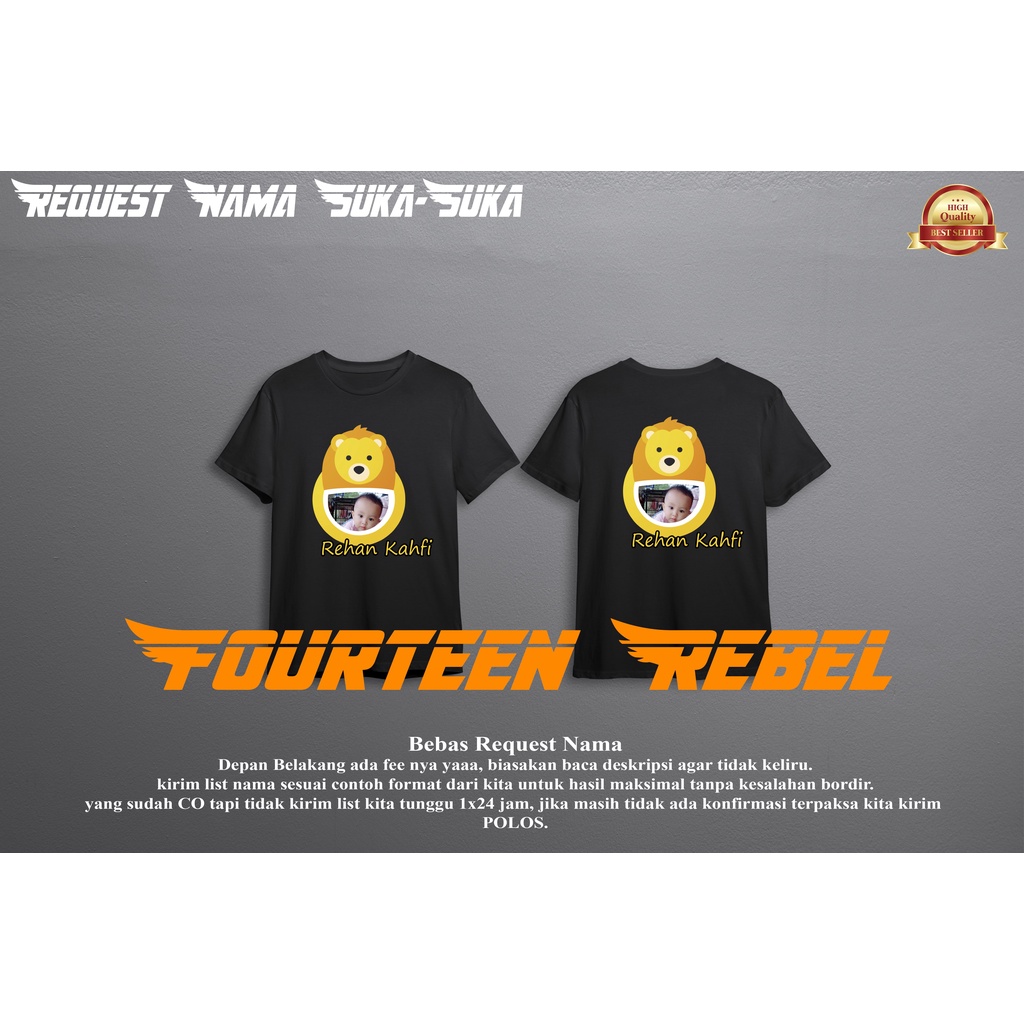 Kaos Anak FOTO Dan NAMA Seri 02 Frame Hewan1-12 Tahun