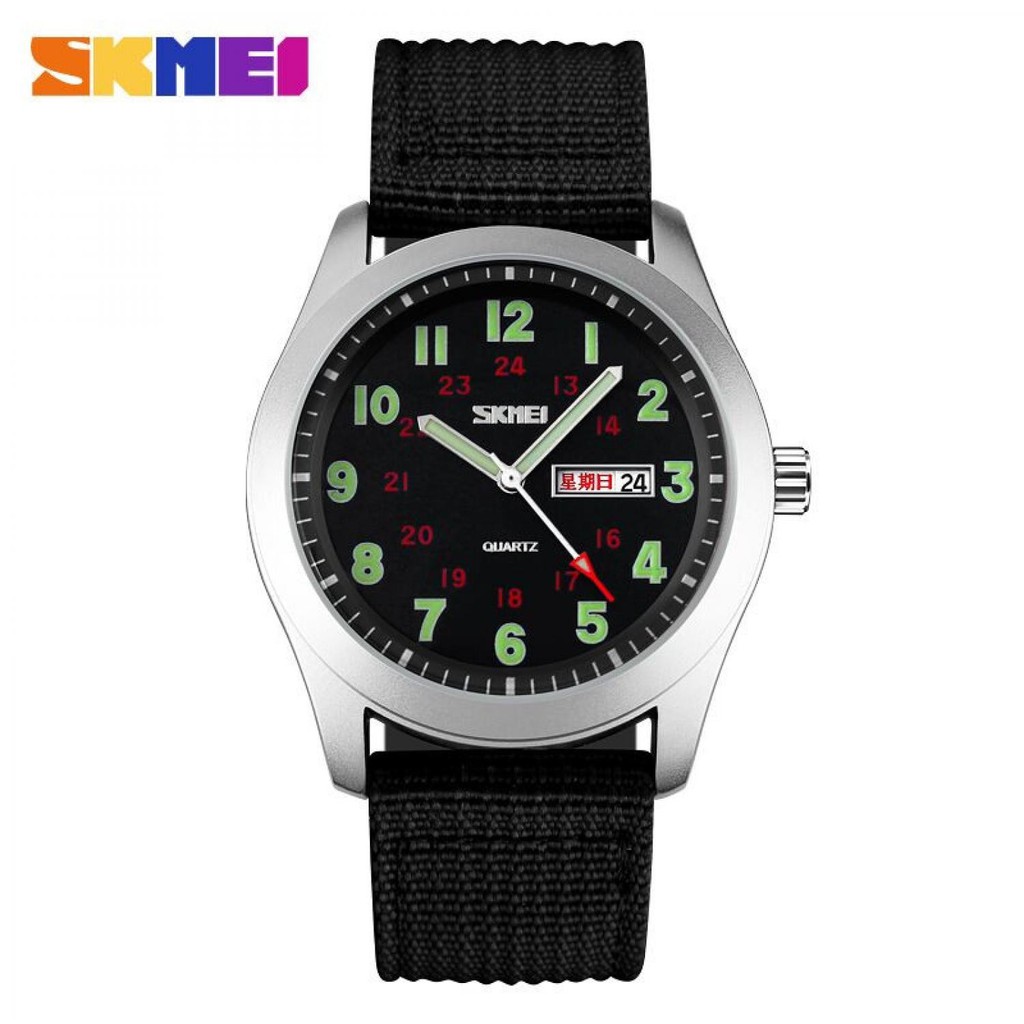 Jam Tangan Pria SKMEI 9112C Analog Hitam Kanvas Waterpoof Original