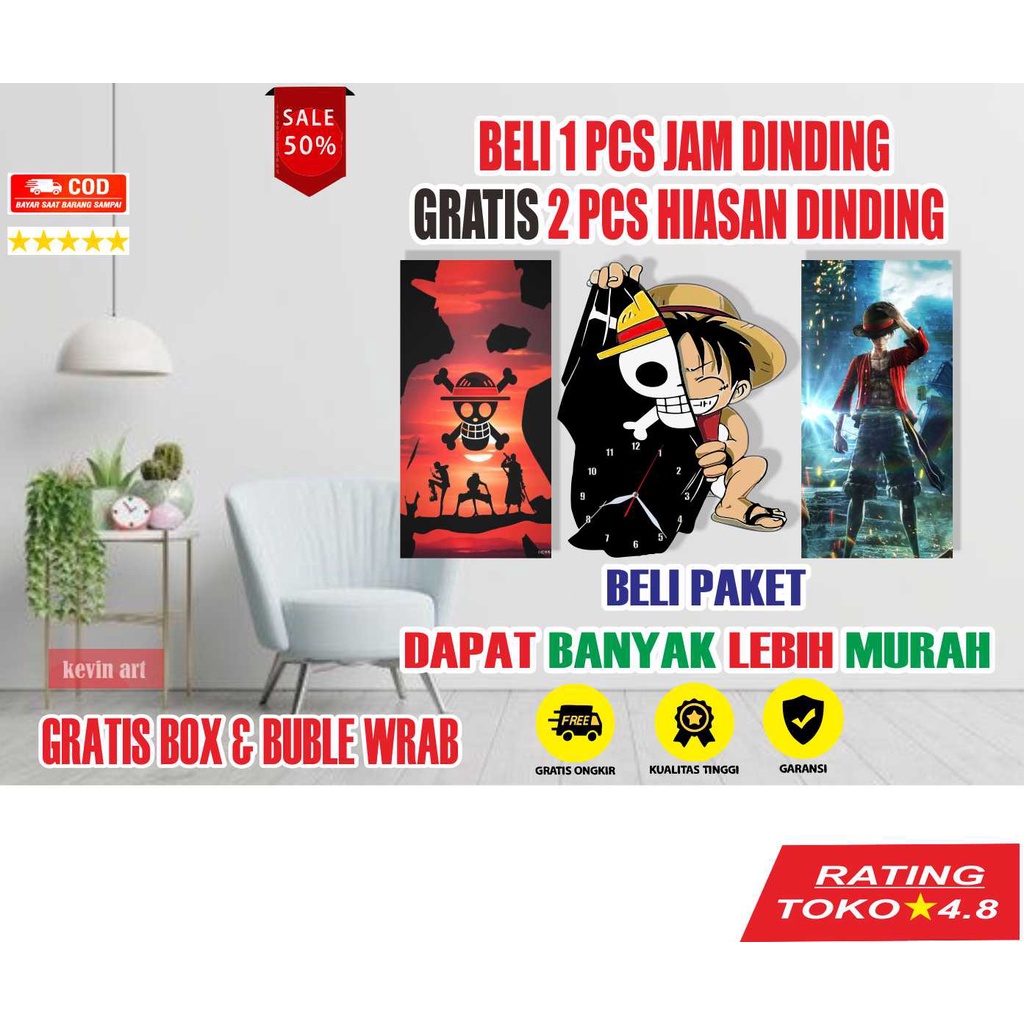 JAM DINDING UNIK KARAKTER ONE PIECE LUFFY BESAR UKURAN JUMBO KEREN MINIMALIS ARTISTIK DEKORASI DINDING KAMAR TIDUR HIASAN DINDING 1 SET MURAH AKSESORIS PERNAK PERNIK RUANGAN AESTHETIC KOLEKSI SERBA ONE PIECE PROMO POSTER DINDING WALL DECOR MODERN CUSTOM