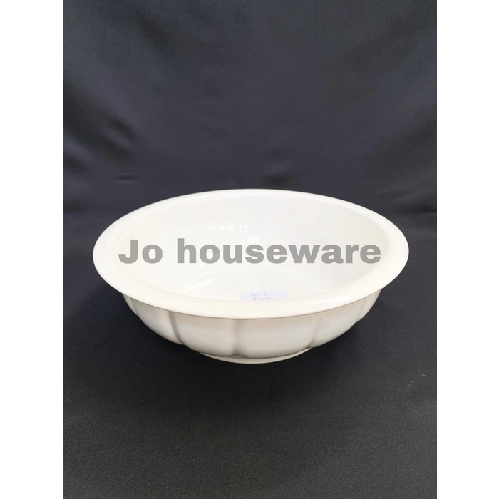 Mangkok keramik bulat besar diameter 27 cm putih ukir polos makan 80-3