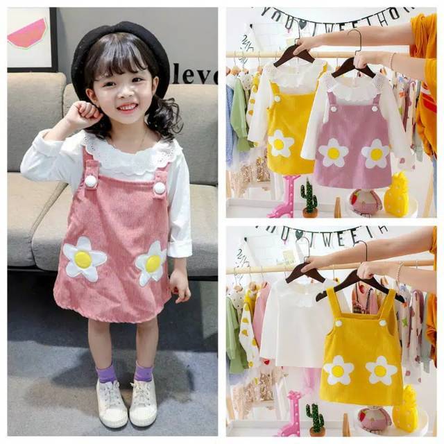 2pcs setelan baju overall anak perempuan lengan panjang import . setelan baju kodok anak cewe impor