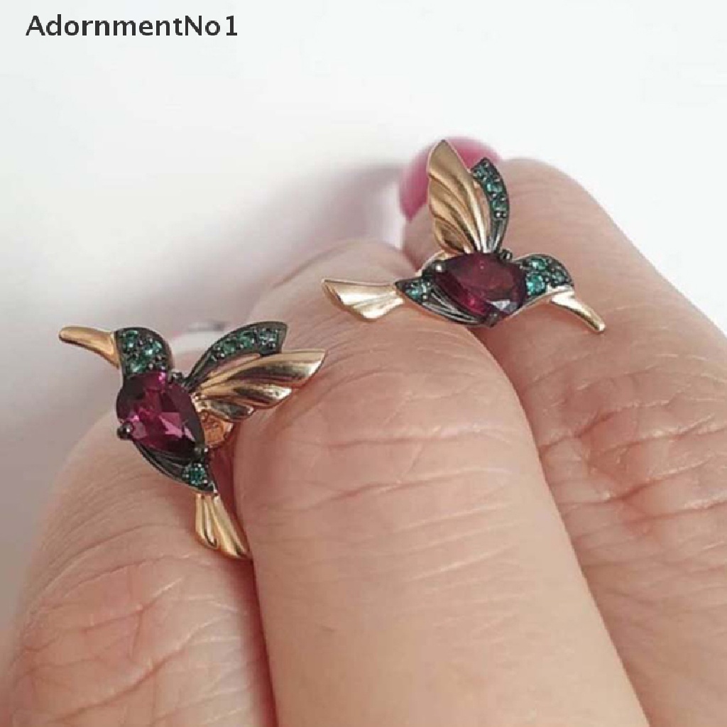 (AdornmentNo1) Anting Gantung Panjang Tusuk Motif Burung Kolibri Aksen Rumbai + Kristal Untuk Perhiasan Wanita