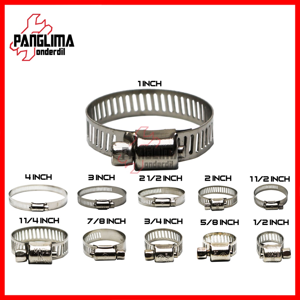 Klem Selang Stainless Steel Ukuran 1/2 3/4 5/8 7/8 1 1/4 2 4 5 6 Inch-Inci &quot; Pengencang-Pengikat-Kleman Hose Clamp Air-Gas-Kompor Stainles-SS