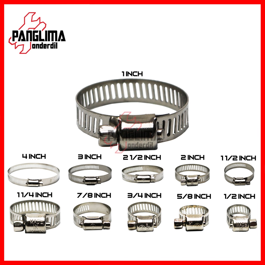 Klem Selang Stainless Steel Ukuran 1/2 3/4 5/8 7/8 1 1/4 2 4 5 Inch-Inci &quot; Pengencang-Pengikat-Kleman Hose Clamp Air-Gas-Kompor Stainles-SS