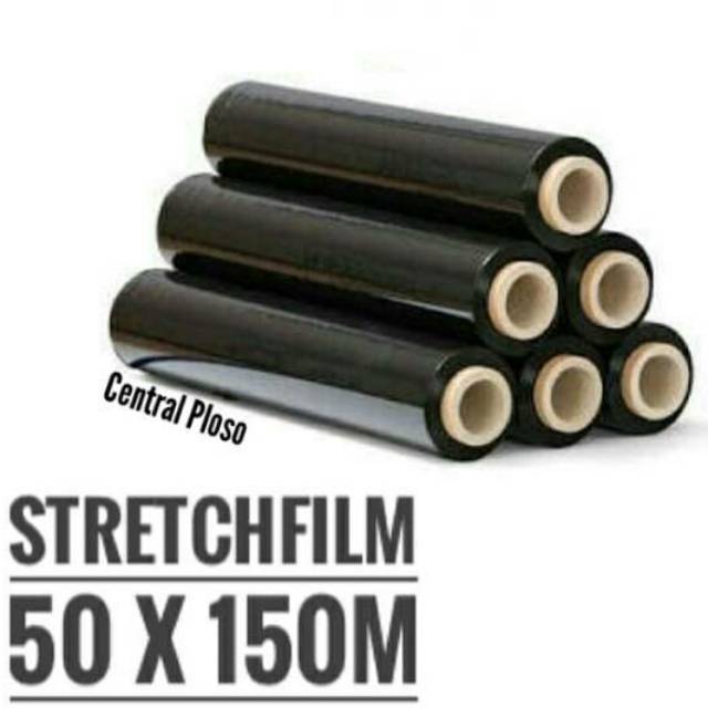 Plastik Wrapping Stretch Film HITAM Tipe F 50cmx150meter Tebal 2 mc