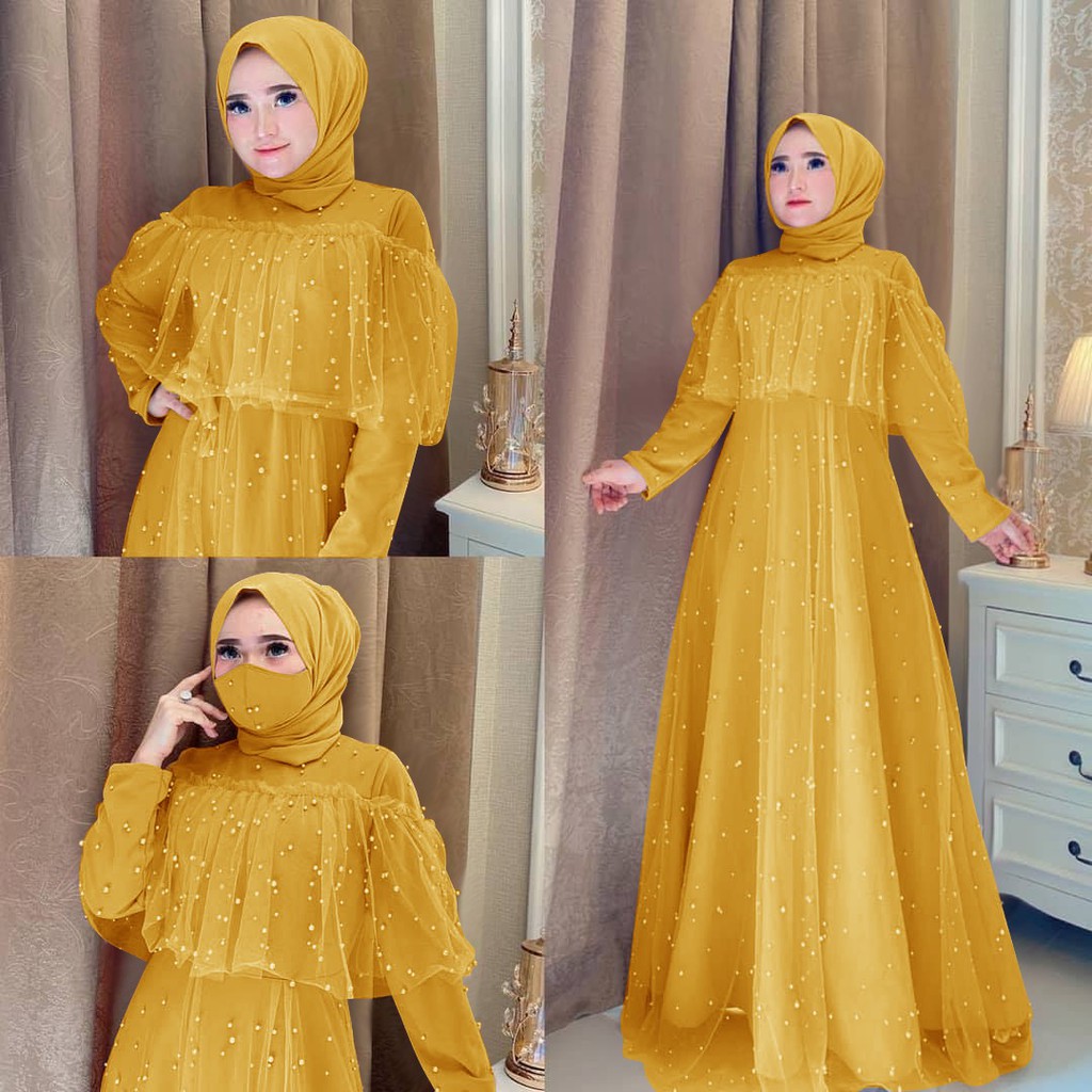 MAXI GAMIS MUTE GAMIS WANITA MUSLIM / MAXI DRESS BAHAN MOSCREPE KOMBY MUTIARA TANPA MASKER-5