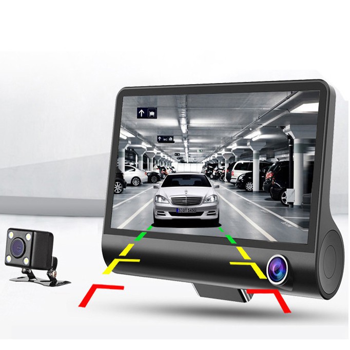 Grab Medan Car DVR Kamera Mobil 1080P 4 Inch Screen with Rear View Camera Baco T319 Hitam