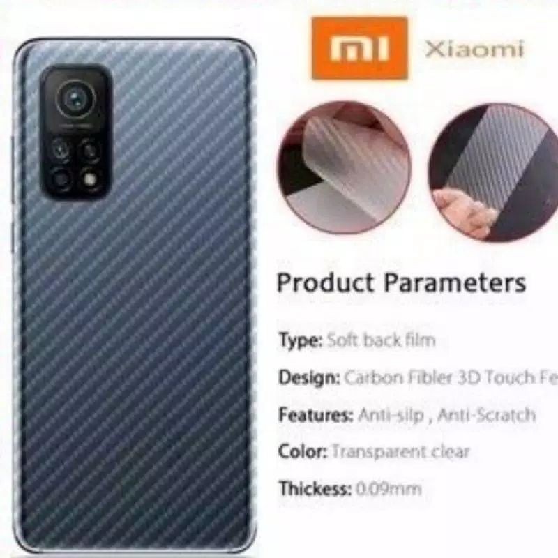 Xiaomi Mi11 / Mi10T/ Mi10T Pro Anti Gores Skin Karbon Belakang Screen Guard Protector Carbon