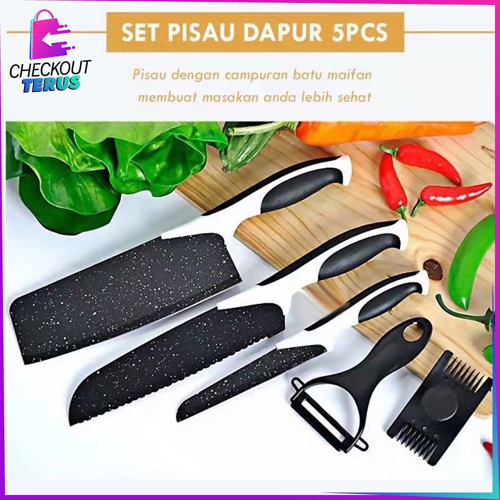 CT C443 Pisau Dapur Set 5in1 Multifungsi Pengupas Buah Dan Sayur Kitchen Knife Set Ceramik Peeler Serbaguna