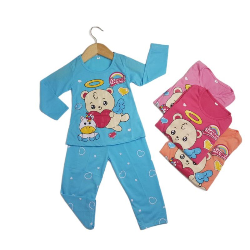 SETELAN BAJU ANAK PEREMPUAN SIKUNING NEW MOTIF BEAR ANGEL 2-6 TAHUN