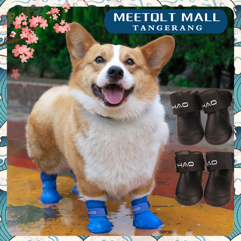 4 Pcs/Set Sepatu Boots Hujan Peliharaan Sepatu Boots Karet Tahan Air Anti Slip Untuk Anjing Dan Kucing Peliharaan