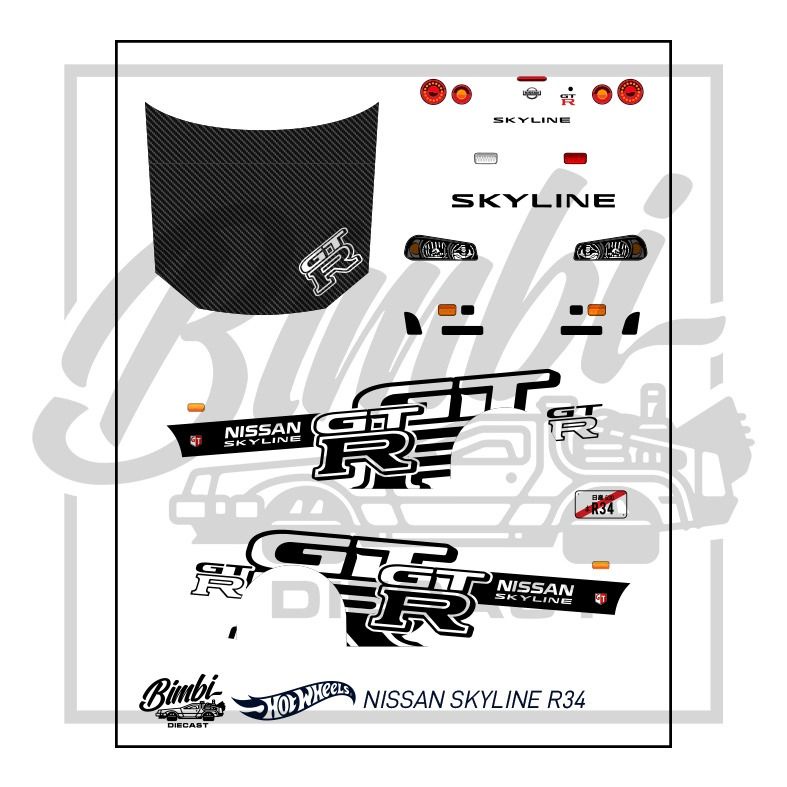 Decal nissan skyline r34 GTR custom diecast hotwheels